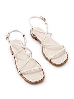 SCHUTZ Lovi Ivory Leather Strappy Flat Sandals 7.5